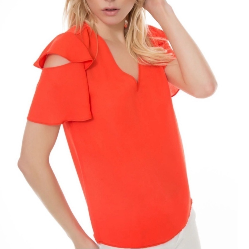 Three Eighty Two Zaria Orange Short Sleeve Top Women Medium NWT
